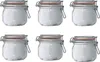 Six glass jars with red lids and silver clasps, filled with a white substance, arranged in two rows of three. Voir les images du produit