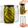 A collection of glass jars, some filled with pickles and others empty, arranged on a white background. The image also includes close-ups of hands interacting with the jars. Produktbild-Vorschau