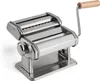 A stainless steel pasta maker with a wooden handle is shown against a white background. Produktbild-Vorschau