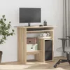 A computer desk with a monitor, keyboard, computer tower, and storage boxes. Anteprima dell’immagine prodotto