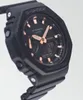 A close-up, angled view of a black Casio G-Shock watch with rose gold accents. Voir les images du produit