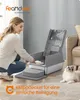 A woman is cleaning a cat litter box while a cat watches. Produktbild-Vorschau