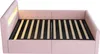 A pink upholstered bed frame with a slatted mattress base, shown from a slightly elevated front-left angle against a white background. Náhľad obrázku produktu
