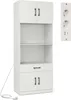 A white kitchen cabinet with shelves, a drawer, and doors, shown with a power outlet strip to the right and a power cord extending from the bottom left. Produktbild-Vorschau