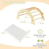 Product dimensions and specifications for a wooden climbing arch and cushion. Podgląd zdjęcia produktu