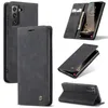 A collage of images showing a dark gray flip case for a smartphone from multiple angles, including open and closed views, and a stand mode. Produktbild-Vorschau