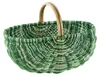 A green and white woven basket with a wooden handle, isolated on a white background. Náhled obrázku produktu