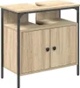 A standalone image of a bathroom cabinet with two doors and an open top shelf. Produktbild-Vorschau
