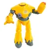 A yellow robot toy with gray and purple accents, shown against a white background. Produktbild-Vorschau