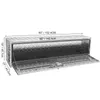A silver aluminum truck tool box with its lid open, showing dimensions. Anteprima dell’immagine prodotto