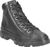 A black leather high-top boot with a thick sole and laces. Voir les images du produit