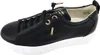 A black leather sneaker with white soles and gold accents is shown against a white background. Voir les images du produit