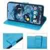 A collage of images showing a blue flip phone case for a Google Pixel 8A, with close-ups of the closure and embossed pattern. Produktbild-Vorschau