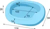A diagram of a light blue oval pet bed with dimensions indicated by arrows and numbers. Podgląd zdjęcia produktu