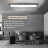 An office setting with a desk, chairs, and a computer, featuring a marketing overlay about a LED panel's memory function. Podgląd zdjęcia produktu