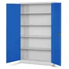 An empty, open metal cabinet with blue doors against a white background. Podgląd zdjęcia produktu