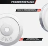 Close-up marketing image of weight plates with feature callouts. Produktbild-Vorschau