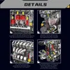 A collage of four detailed close-up images of a model engine, with text descriptions. Náhľad obrázku produktu