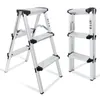 Two aluminum step ladders are shown against a white background. One is open and in use, while the other is folded. Produktbild-Vorschau