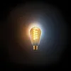 A single Edison-style LED light bulb with a spiral filament, glowing warmly against a dark, gradient background. Produktbild-Vorschau