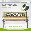 A garden bench with decorative cast iron elements, presented against a light background with marketing text. Náhled obrázku produktu