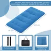A blue mattress with dimensions and included accessories shown in separate panels. Produktbild-Vorschau