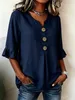 ASKSA Damen Bluse Musselin Tshirt V-Ausschnitt 3/4 aermel Produktbild-Vorschau 2
