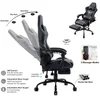 A gaming chair with various features highlighted by text and diagrams. Produktbild-Vorschau