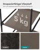 A product image featuring a fabric storage shelf with a text overlay and two close-up material samples. Produktbild-Vorschau