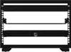 A front view of an open frame server rack with a single shelf containing a device with a lock. Produktbild-Vorschau