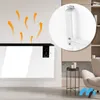A white electric heater mounted on a wall, with orange arrows indicating heat emission. A close-up inset shows the mounting bracket. Voir les images du produit