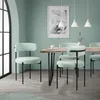 A dining room scene with mint green chairs around a wooden table. Náhled obrázku produktu