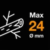 An illustration of a branch with text indicating maximum cutting capacity. Produktbild-Vorschau