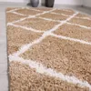 Hochflor Teppich Wohnzimmer Shaggy Rauten Muster Beige Produktbild-Vorschau 2