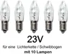 Five clear, candle-shaped light bulbs with silver bases are arranged in a row against a white background. Text below the bulbs indicates voltage and intended use. Produktbild-Vorschau