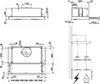Technical drawings and dimensions of a kitchen appliance. Voir les images du produit