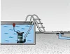 Illustration showing a submersible pump in a pool connected to a drainage system. Náhľad obrázku produktu