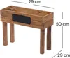 A wooden planter box with legs and a chalkboard insert, with dimensions indicated. Produktbild-Vorschau
