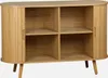 A wooden sideboard with two sliding doors and four open shelves, displayed on a plain white background. Anteprima dell’immagine prodotto
