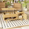 A modern living room setting with a wooden coffee table. Voir les images du produit