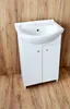 A white bathroom vanity with a sink is shown against a wooden background. Anteprima dell’immagine prodotto