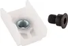 A white plastic sliding piece with a metal nut and a black screw are shown against a white background. Podgląd zdjęcia produktu