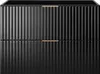 A front view of a black cabinet with gold handles. Produktbild-Vorschau