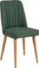 A green upholstered chair with wooden legs against a white background. Produktbild-Vorschau