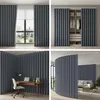 Collage of four images showing different applications of a gray fabric room divider curtain. Produktbild-Vorschau
