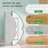 A close-up view of two mop pads for a robot vacuum cleaner, with examples of different floor types and their corresponding German labels shown on the right side of the image. Produktbild-Vorschau