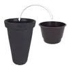 A dark gray planter pot with a removable inner liner, shown separately. An arrow indicates the liner is placed inside the pot. Produktbild-Vorschau