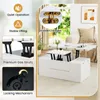 A white lift-top coffee table with storage is shown in a living room setting, with close-ups of its features. Podgląd zdjęcia produktu