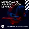 Close-up of a gaming headset with red and blue lighting. Produktbild-Vorschau