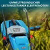 A person is mowing a lawn with an electric lawnmower in a grassy outdoor setting. Náhled obrázku produktu